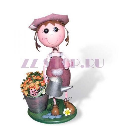 Уличная подставка для цветов - кашпо Девочка с лейкой улыбается