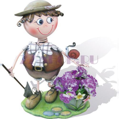 Уличная подставка для цветов - кашпо мальчик пузатый с улиткой